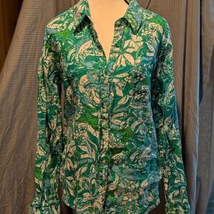 Lilly Pulitzer Green and Cream Patterned Blouse